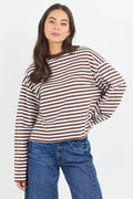 Stories Be Told Unite Stripe Long Sleeve - Chocolate Clothing > Tops > T-Shirts > Long Sleeve T-Shirts > Crew Neck > Stories Be Told Hyde Boutique