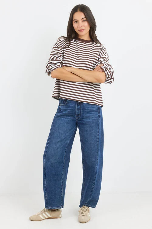 Stories Be Told Unite Stripe Long Sleeve - Chocolate Clothing > Tops > T-Shirts > Long Sleeve T-Shirts > Crew Neck > Stories Be Told Hyde Boutique