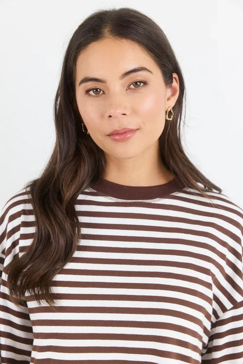 Stories Be Told Unite Stripe Long Sleeve - Chocolate Clothing > Tops > T-Shirts > Long Sleeve T-Shirts > Crew Neck > Stories Be Told Hyde Boutique