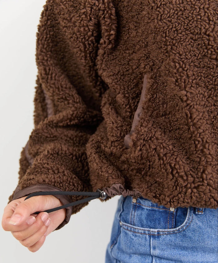 Stories Be Told Untold Quarter Zip Sherpa Sweatshirt - Chocolate Clothing > Knitwear > Sweatshirts > Quarter Zip Sweatshirts > Sherpa Sweatshirts > Stories Be Told Hyde Boutique