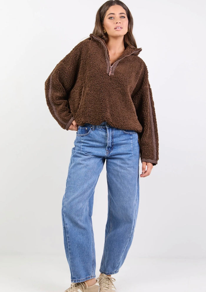 Stories Be Told Untold Quarter Zip Sherpa Sweatshirt - Chocolate Clothing > Knitwear > Sweatshirts > Quarter Zip Sweatshirts > Sherpa Sweatshirts > Stories Be Told Hyde Boutique