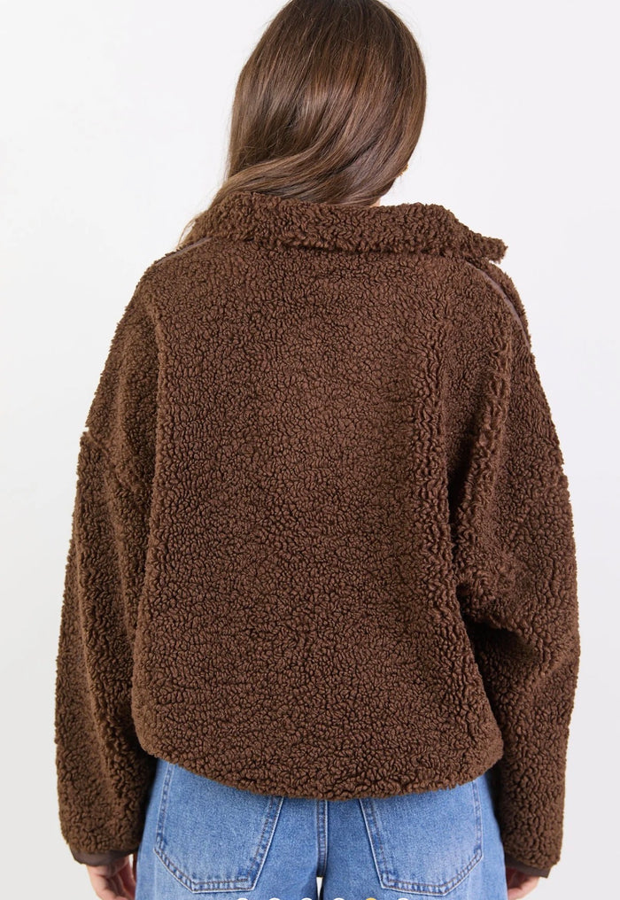 Stories Be Told Untold Quarter Zip Sherpa Sweatshirt - Chocolate Clothing > Knitwear > Sweatshirts > Quarter Zip Sweatshirts > Sherpa Sweatshirts > Stories Be Told Hyde Boutique