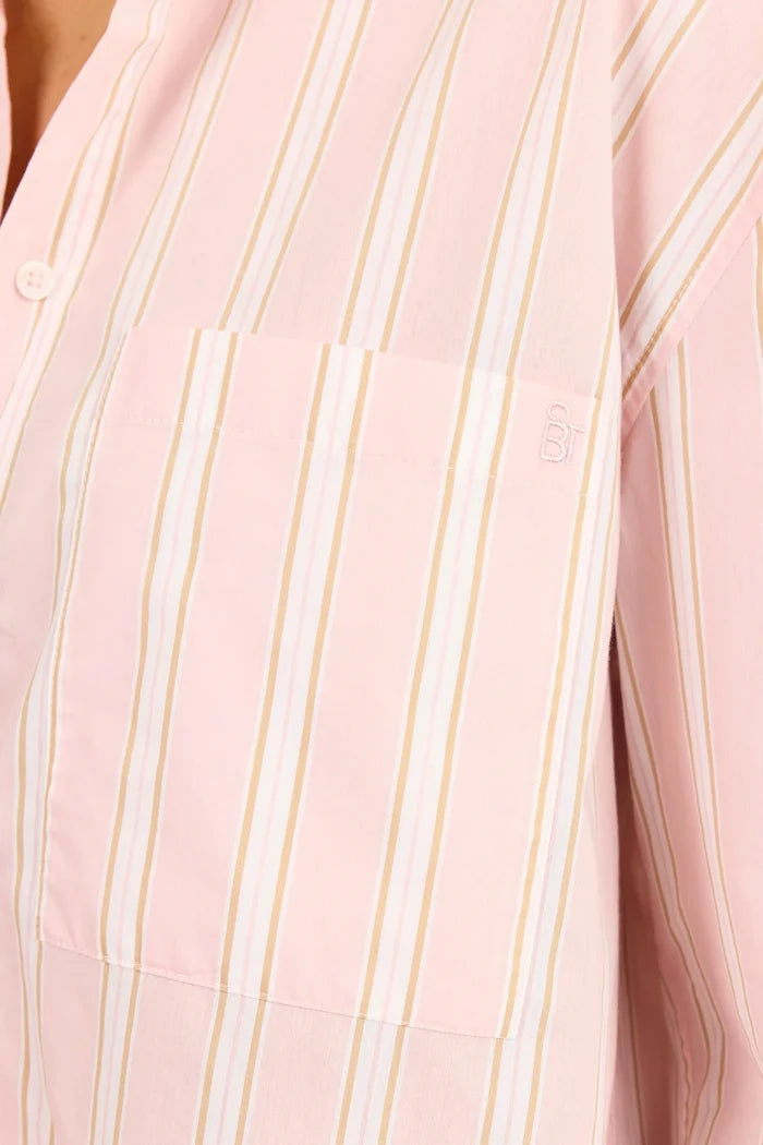 Stories Be Told You Got This Pink Beige Stripe Oversized Boyfriend Shirt Hyde Boutique
