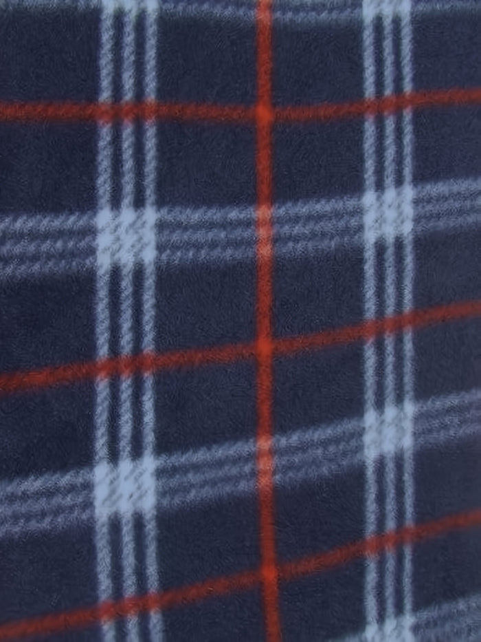Tartan Plaid Polar Fleece Fabric / Navy/Red / Sold By The Yard