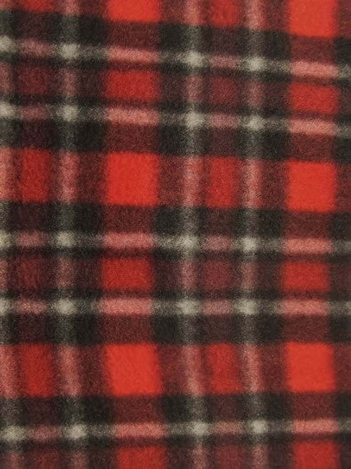 Tartan Plaid Polar Fleece Fabric / Red/Burgundy / Sold By The Yard||color:Red/Burgundy