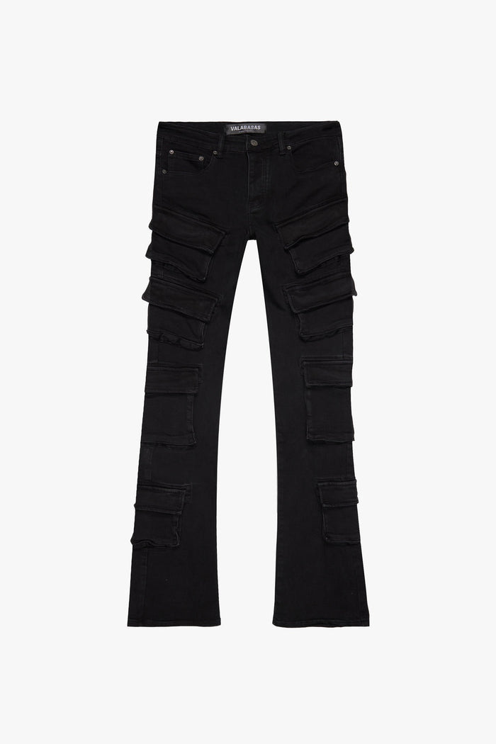 Valabasas 'Pinnacle' Black Wash Stacked Flare Jeans - front view