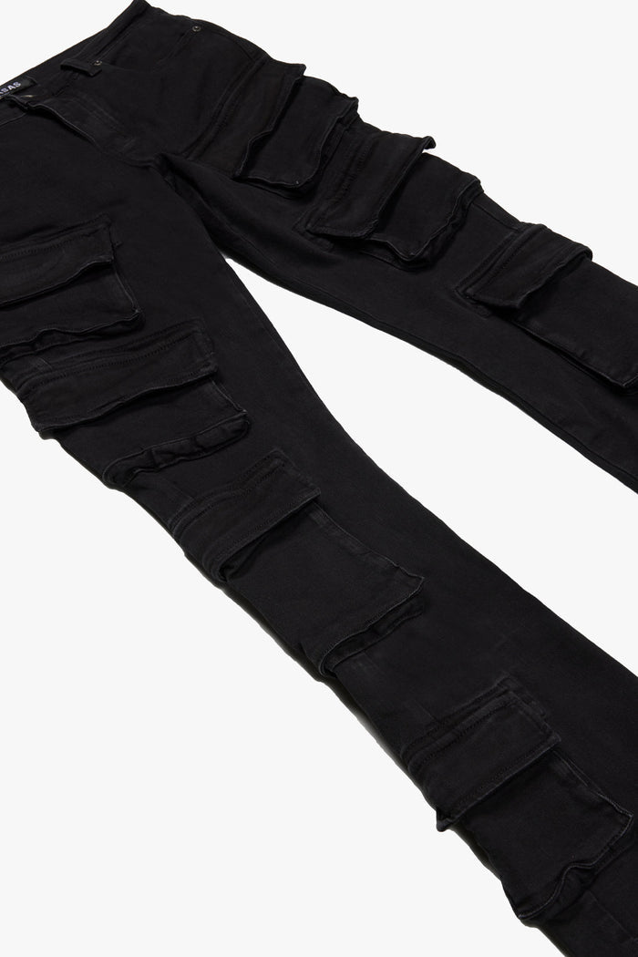 Valabasas Pinnacle Black Wash Stacked Flare Jeans - High-rise denim with a flattering fit and trendy flare silhouette