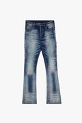 Front view of Valabasas 'Ringer' Dark Blue Wash Stacked Flare Jeans on a mannequin