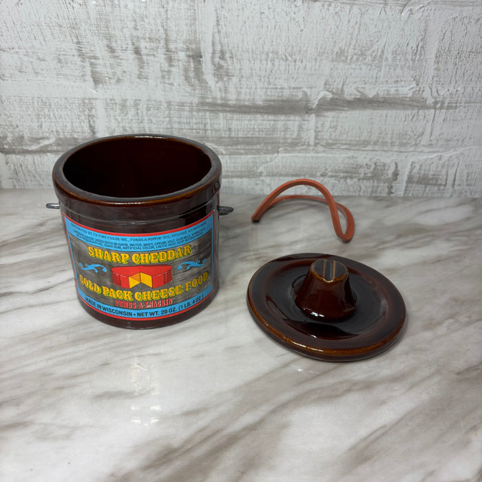 Vintage Brown Stoneware Sharp Cheddar Cheese Crock