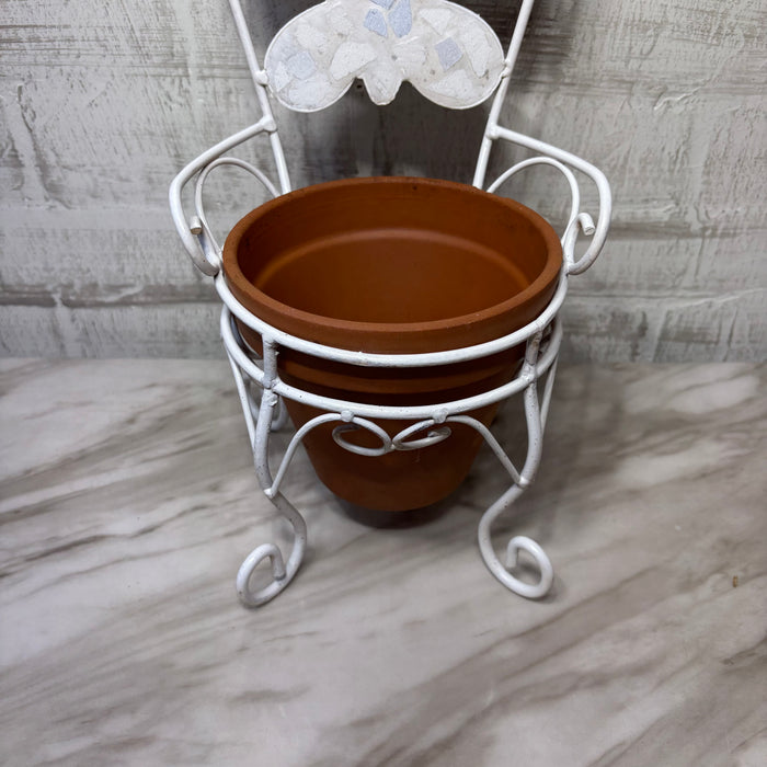White Metal Butterfly Chair Plant Stand with Terracotta Pot