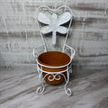 White Metal Dragonfly Chair Plant Stand with Terracotta Pot