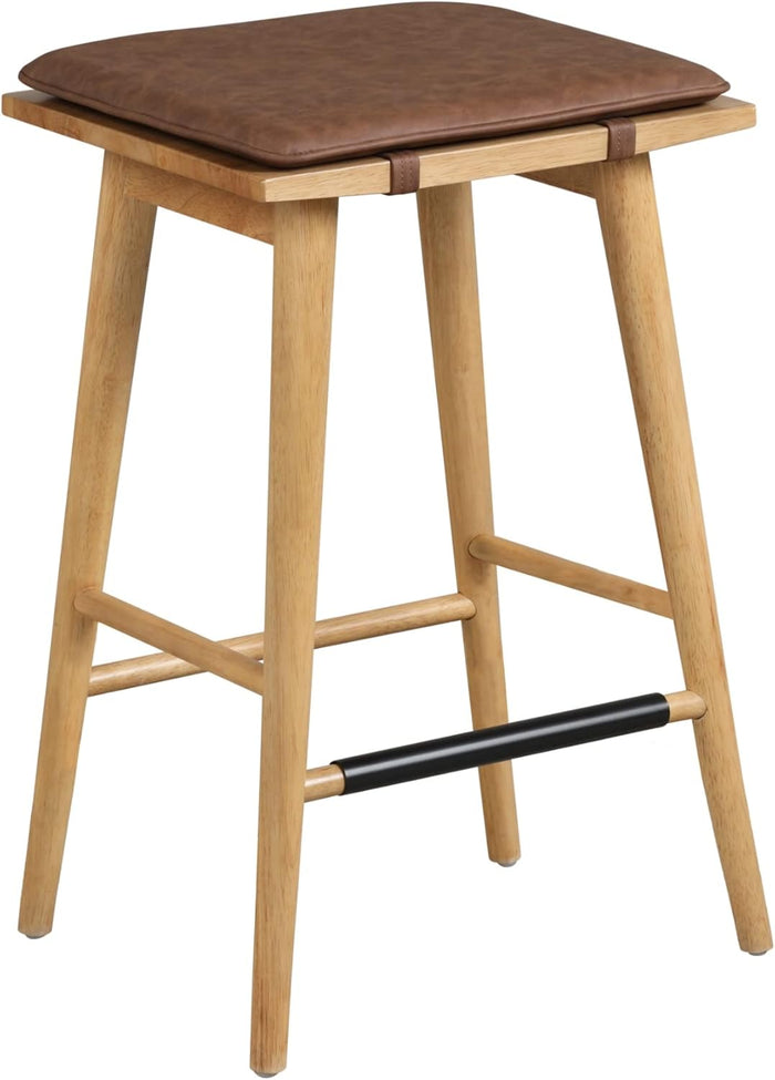 Wood Barstool with Leather Removable Cushion - Canva Home