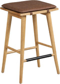 Wood Barstool with Leather Removable Cushion - Canva Home