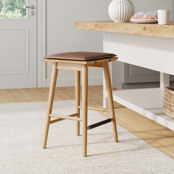 Wood Barstool with Leather Removable Cushion - Canva Home