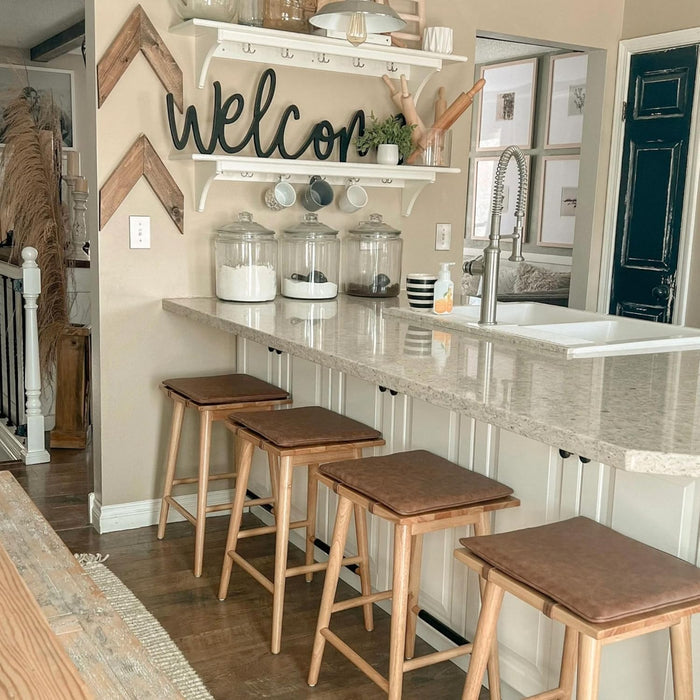 Wood Barstool with Leather Removable Cushion - Canva Home