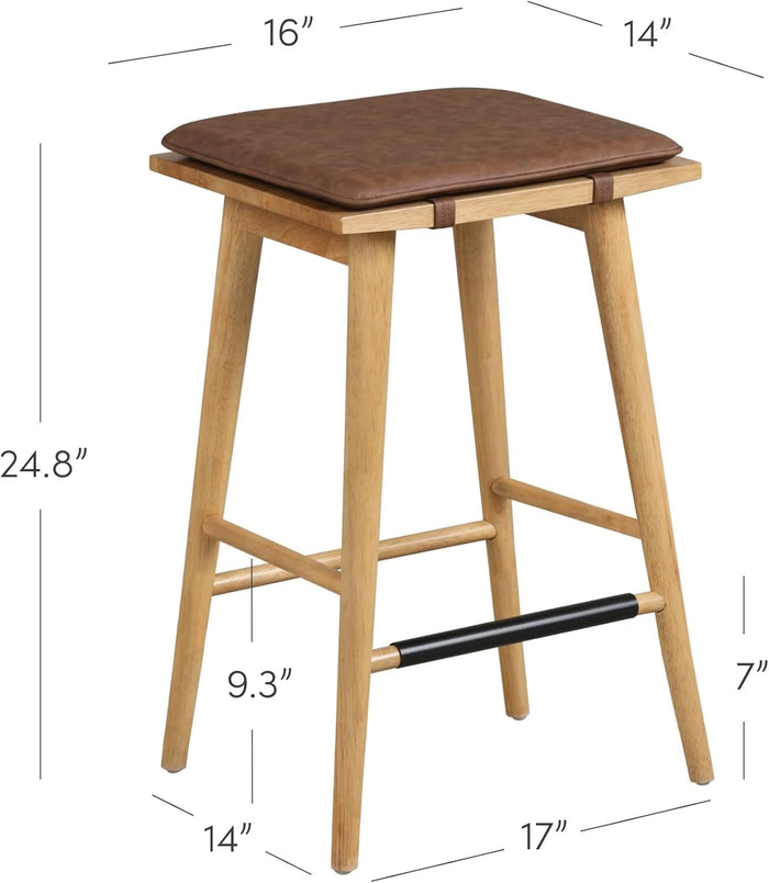Wood Barstool with Leather Removable Cushion - Canva Home