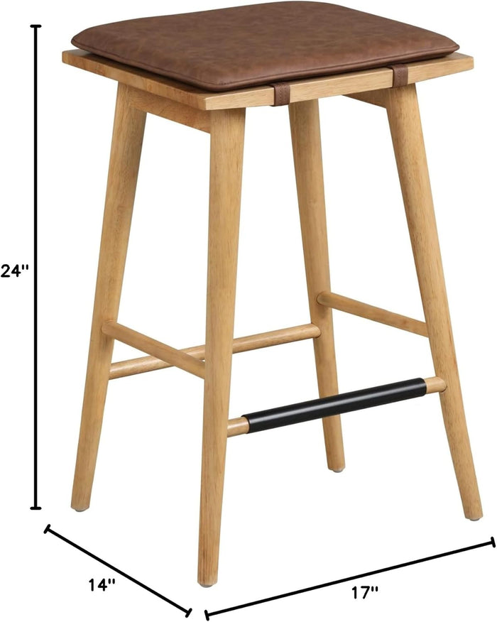Wood Barstool with Leather Removable Cushion - Canva Home