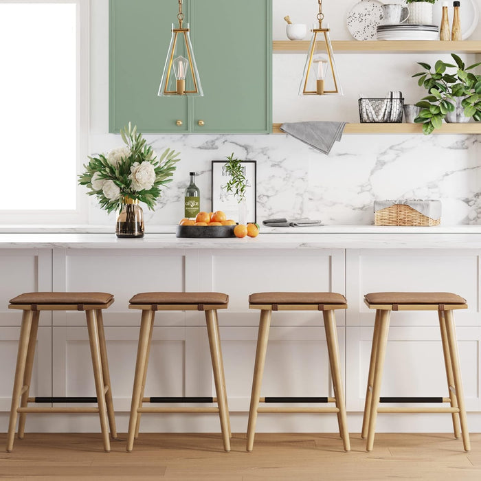 Wood Barstool with Leather Removable Cushion - Canva Home