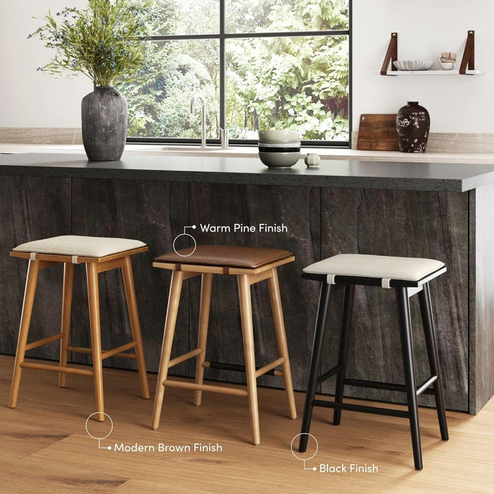 Wood Barstool with Leather Removable Cushion - Canva Home