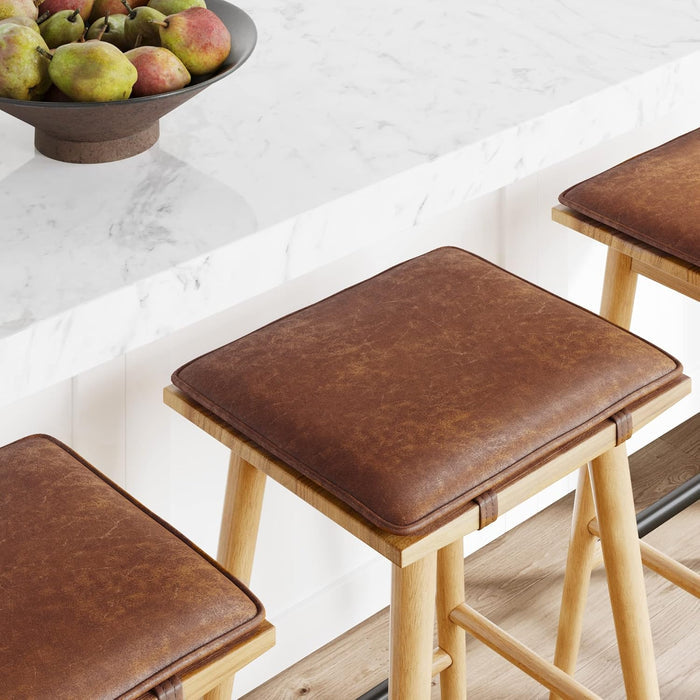 Wood Barstool with Leather Removable Cushion - Canva Home