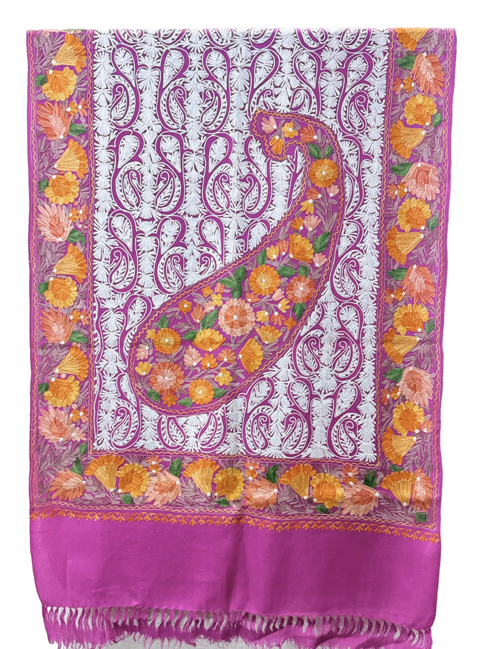 Woolen Kashmiri stole, all-over embroidery