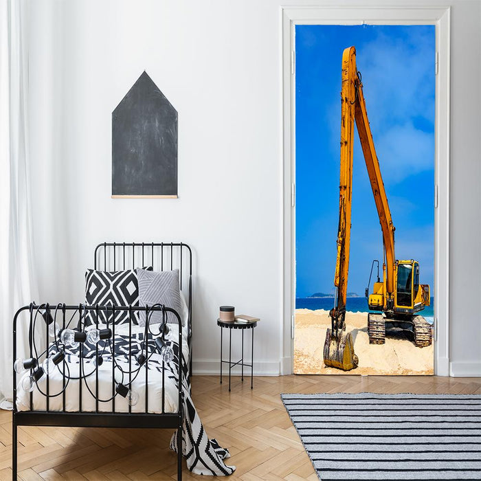 DoorFoto Door Cover Yellow Excavator Door Banner